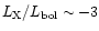 $L_{\rm X}/L_{\rm bol}
\sim -3$