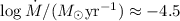 $\log\dot{M}/({M}_\odot {\rm yr}^{-1}) \approx -4.5$