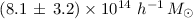 $(8.1\,\pm\, 3.2)\times 10^{14}~h^{-1}\,{M}_{\odot}$