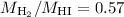 $M_{{\rm H}_2}/M_{\rm HI} = 0.57$