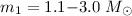 $m_{1}= 1.1{-}3.0~M_{\odot}$