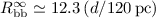 $R_{\rm bb}^{\infty}\simeq 12.3\,(d/120\,{\rm pc})$
