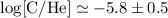 $\rm log[C/He]\simeq -5.8 \pm 0.5$