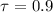 $\tau=0.9$