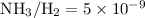 ${\rm NH}_3/{\rm H}_2 = 5\times 10^{-9}$