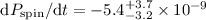${\rm d}P_{\rm spin}/{\rm d}t=-5.4^{+3.7}_{-3.2}\times 10^{-9}$