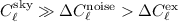 $C_\ell^{\mathrm{sky}} \gg \Delta C_\ell^{\mathrm{noise}} > \Delta C_\ell^{\mathrm{ex}}$