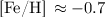 $\mbox{[Fe/H]}\,\approx -0.7$