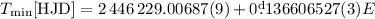 $T_{\rm min}[{\rm HJD}]=2\,446\,229.00687(9)+0\fd136606527(3)E$