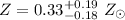 $Z=0.33^{+0.19}_{-0.18}~Z_{\odot}$
