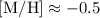 $\rm [M/H]\approx -0.5$