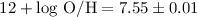 $12 + {\rm log~O/H} = 7.55 \pm 0.01$