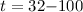 $t=32{-}100$