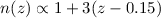 $n(z)\propto1+3(z-0.15)$
