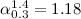 $\alpha^{1.4}_{0.3} = 1.18$
