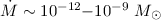 $\dot{M} \sim 10^{-12} {-}10^{-9} ~ M_{\odot}$