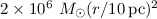 $2\times 10^{6}~M_\odot(r/10\,{\rm pc})^2$
