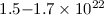 $1.5{-}1.7 \times 10^{22}$