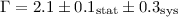 $\Gamma=2.1\pm0.1_{\rm stat}\pm0.3_{\rm sys}$
