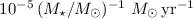 $10^{-5}\,(\ensuremath{M_\star}/\ensuremath{M_\odot})^{-1}~\ensuremath{M_\odot}\,\ensuremath{{\rm yr}}^{-1}$