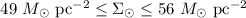$49~M_{\odot}~{\rm pc}^{-2} \le \Sigma_{\odot} \le 56~M_{\odot}~{\rm pc}^{-2}$