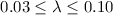 $0.03 \le \lambda \le 0.10$