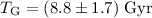 $T_{\mathrm{G}}=(8.8\pm1.7)~\mbox{Gyr}$