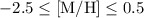$-2.5 \leq {\rm [M/H]} \leq 0.5$