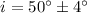 $i=50^\circ\pm4^\circ$