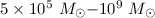 $5\times 10^{5}~M_{\odot}{-}10^{9}~M_{\odot}$