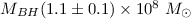 $M_{BH}(1.1\pm0.1)\times 10^{8}~{M}_\odot$