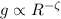 $g \propto R^{-\zeta}$