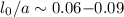 $l_0/a\sim0.06{-}0.09$