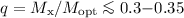 $q=M_{\rm x}/M_{\rm opt}\la0.3{-}0.35$