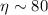 $\eta \sim 80$