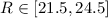 $R\in [21.5,24.5]$