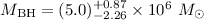 $M_{\rm BH}=(5.0)^{+0.87}_{-2.26}\times 10^{6}~M_{\odot}$
