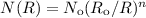 $N(R)=N_{\rm o}(R_{\rm o}/R)^{n}$