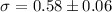 $\sigma=0.58\pm0.06$