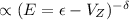 $\propto (E=\epsilon-V_Z)^{-\delta}$
