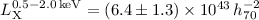 $L^{\mathrm{0.5-2.0\,keV}}_{\mathrm{X}} = (6.4\pm 1.3) \times 10^{43}\,h^{-2}_{70}$