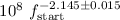 $10^{8}~f_{\rm start}^{-2.145\pm 0.015}$