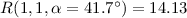 $R(1,1,\alpha = 41.7^{\circ}) = 14.13$