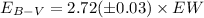 $E_{B-V} = 2.72 (\pm 0.03)\times EW~$
