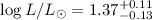 $\log{L/L_{\odot}}=1.37^{+0.11}_{-0.13}$