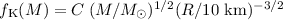 $f_{\rm K}(M)=C\; (M/M_\odot)^{1/2}(R/10~{\rm km})^{-3/2}$