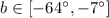 $b\in[-64^\circ,-7^\circ]$