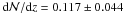 \hbox{${\rm d}{\cal N}/{\rm d}z=0.117 \pm 0.044$}