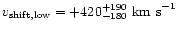 $v_{\rm {shift,low}} =
+420^{+190}_{-180} ~\rm {km~s}^{-1}$
