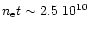 $n_{\rm e}t \sim 2.5~10^{10}$